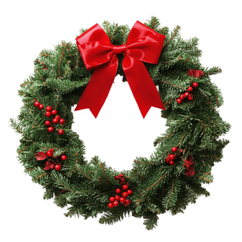 Elegant Christmas Red Bow Decor pine green isolated on transparent background png