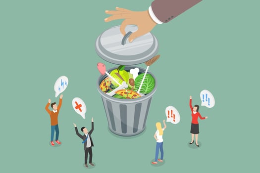 3D Isometric Flat Conceptual Illustration of Food Waste Problem, Sustainable Lifestyle vector