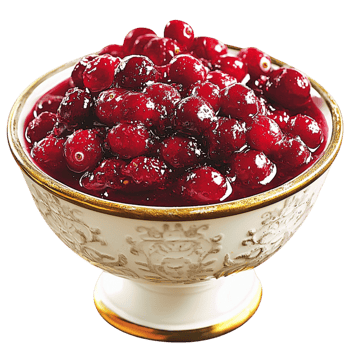 Beautiful porcelain bowl filled with red cranberries png