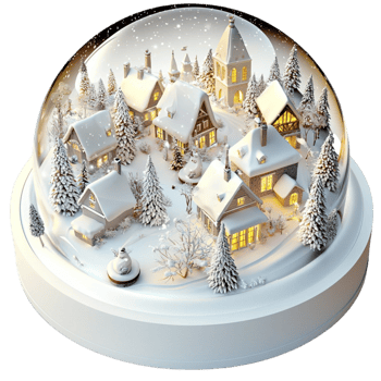 Magical winter snow globe with a charming village scene png