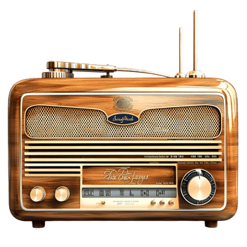 Vintage wooden radio with golden knobs and retro appeal png