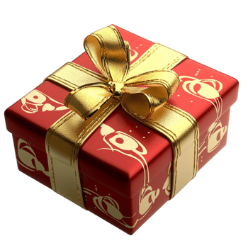 Beautifully wrapped red gift box with a golden ribbon png