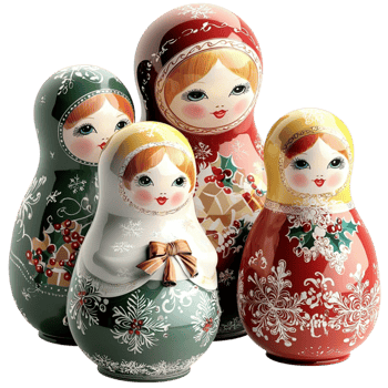 Set of traditional Russian Matryoshka dolls with festive designs png