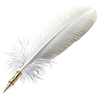 Beautiful white feather quill pen with a gold nib for writing png