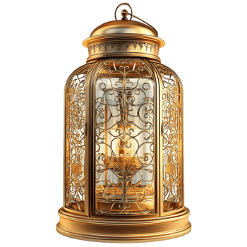 golden lantern with intricate metalwork and a glowing light inside png