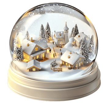 Snow globe with a cozy winter village scene and glowing lights png