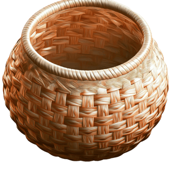Handwoven wicker basket with a rounded shape and natural texture png