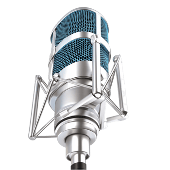 Professional studio microphone with a silver mesh and blue accents png