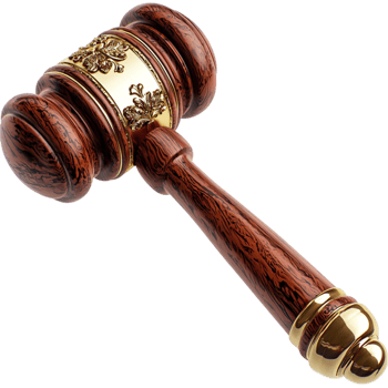 wooden judge gavel with golden detailing for courtroom use png