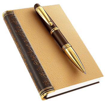 bound notebook with a gold and black pen on top png