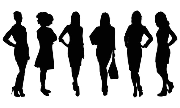 women silhouettes Illustration .women icon bundle set.women silhouettes stands on a row vector