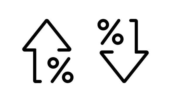Percent arrow up and down icon isolated on white background. Percentage growth and decline sign symbol vector