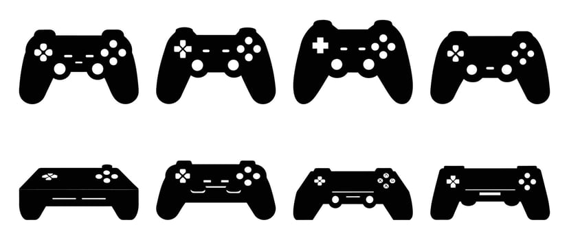 Collection of Various Game Controller Silhouettes Designs vector