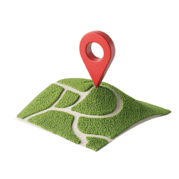3D Red Location Pin Pointer on Minimalist Green Map Landscape for Navigation and Wayfinding png
