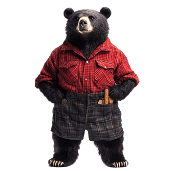 Anthropomorphic Bear in Red Lumberjack Shirt png