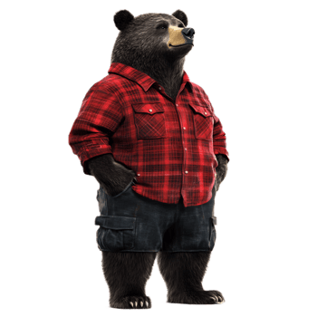 Anthropomorphic Bear Wearing Red Lumberjack Plaid Shirt in Outdoor Nature Scene png