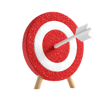 3D Archery Target with Arrow Hitting Bullseye in Red and White Colors png