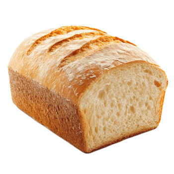 A close-up of a freshly baked rustic loaf of bread with a crispy golden crust and sliced texture on a white background png