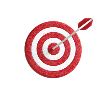 3D Red and White Archery Target with Bullseye and Arrow png