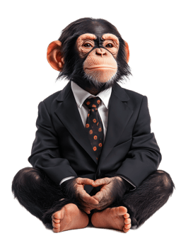 Formal Simian Businessman Sitting in Office Contemplating png