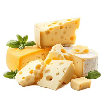 Assortment of Delicious Gourmet Cheese Wedges and Blocks on Plain Background png