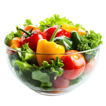 Assortment of Fresh Organic Vegetables in Glass Bowl for Healthy Salad or Meal png