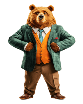 Sophisticated Anthropomorphic Bear Dressed in Business Attire and Accessories png