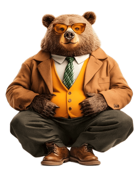 Confident Anthropomorphic Bear in Formal Business Attire with Glasses png
