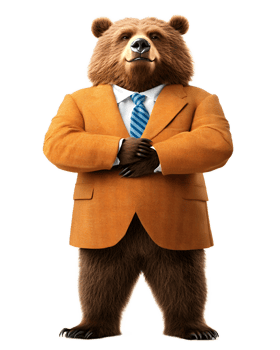 Anthropomorphic Bear Businessman in Suit and Tie Standing Confidently png