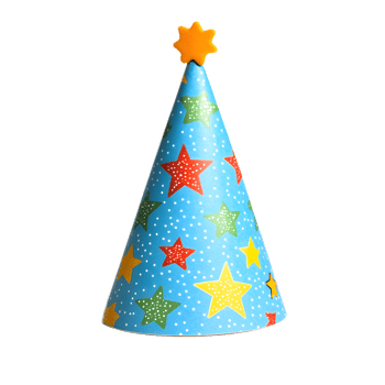 Colorful Festive Birthday Party Hat with Star and Confetti on White Background png