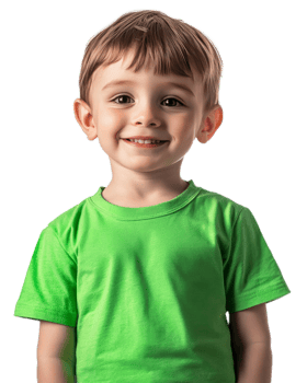 Smiling Young Boy in Green Shirt Against White Background png