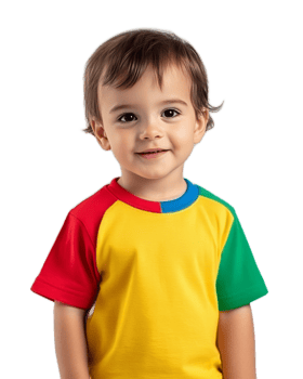 Cheerful Toddler in Colorful Casual Attire Smiling Joyfully in Studio Portrait png