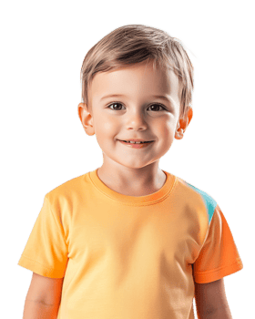 Cheerful Young Boy Smiling in Yellow Shirt Against White Background png