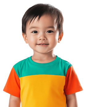Adorable Smiling Asian Toddler in Colorful Casual Attire png