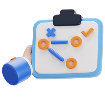 A hand holding a clipboard with a blue and orange design png