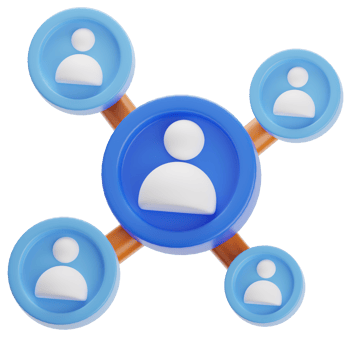 A blue circle with people network on it 3d icon png