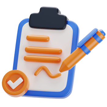 A clipboard with a pen and check mark. contract 3d icon png