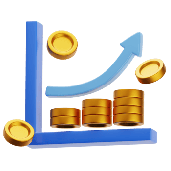 A graph with coins and a gold arrow png