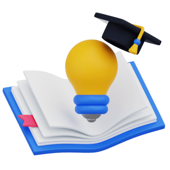 A graduation hat and a light bulb on top of an open book png