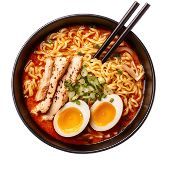 Savory Bowl of Ramen Noodle Soup with Vegetables and Protein png