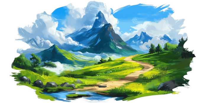 Breathtaking Mountain Landscape with Winding Trail and Flowing Stream png