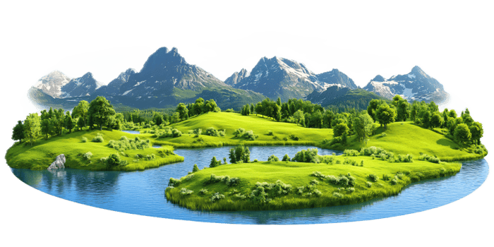 Breathtaking Panoramic View of Lush Green Mountains and Serene Lake png