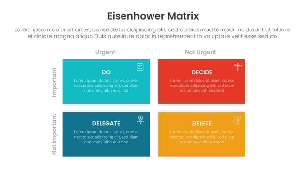 eisenhower matrix infographic template banner with sharp rectangle box container with icon for slide presentation vector