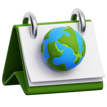 A calendar with a green globe on it png