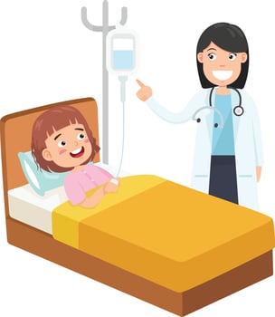 Kid Girl lying in bed while having examination with doctor pediatrician vector