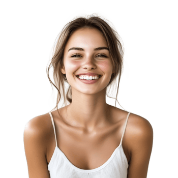 Cheerful Caucasian Woman with Healthy Skin Radiating Positive Energy and Delight png