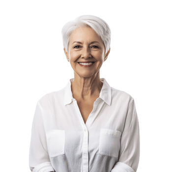 Cheerful and Radiant Senior Woman with Glowing Smooth Skin Smiling on White Background png