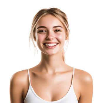 Cheerful young Caucasian woman with healthy smooth skin and pleasant smile png