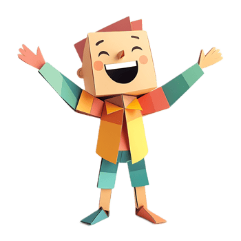 Cheerful Papercraft Character with Welcoming Gesture in Vibrant Colorful Style png