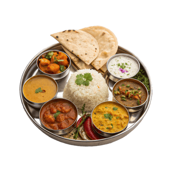 Indian food thali on transparent background png